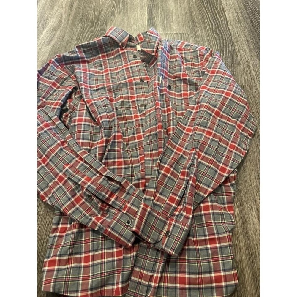 Mens XL Flannel Shirt Long Sleeve Button Up Plaid Casual Gray Red